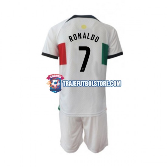 Camiseta 2ª Portugal Ronaldo 7 Niño Copa Mundial 2022 Manga Corta