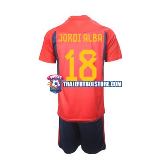 Camiseta 1ª España Jordi Alba 18 Niño Copa Mundial 2022 Manga Corta