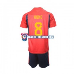 Camiseta 1ª España Koke 8 Niño Copa Mundial 2022 Manga Corta