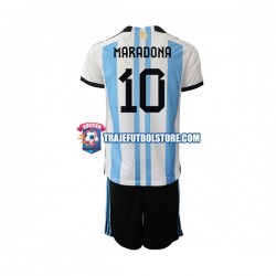 Camiseta 1ª Argentina Maradona 10 Niño Copa Mundial 2022 Manga Corta
