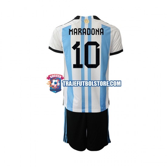 Camiseta 1ª Argentina Maradona 10 Niño Copa Mundial 2022 Manga Corta