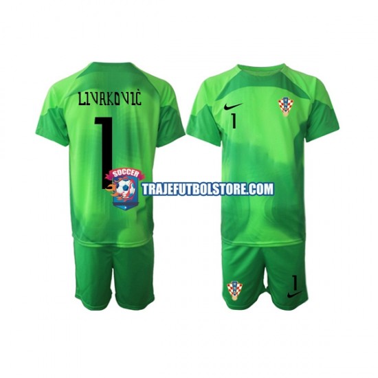 Camiseta 2ª Croacia Livakovic 1 Portero Niño Copa Mundial 2022 Manga Corta