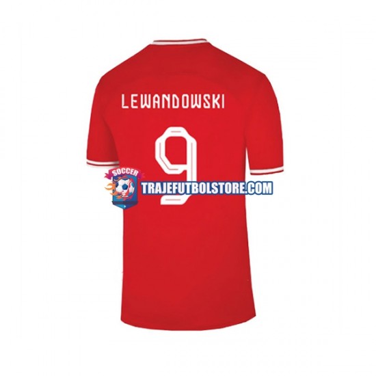 Camiseta 2ª Polonia Lewandowski 9 Hombre Copa Mundial 2022 Manga Corta